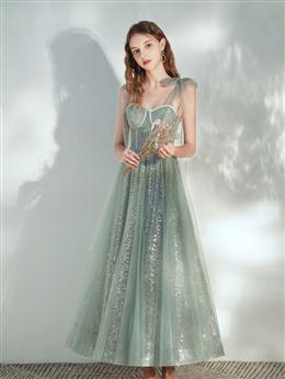 Picture of Lovely Straps Sweetheart Tulle Shiny Tulle Long Formal Dresses, Cute Long Party Dress